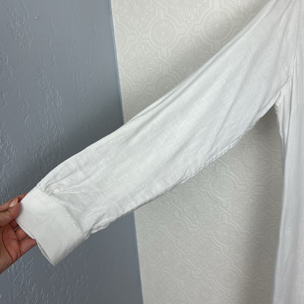 Trovata Birds of Paradis 100% Linen Tunic Dress Button Up Pockets White Shirt - Picture 5 of 11